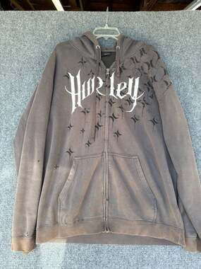 Vintage Y2K Hurley Distressed Graphic Zip-Up Hoodie Brown